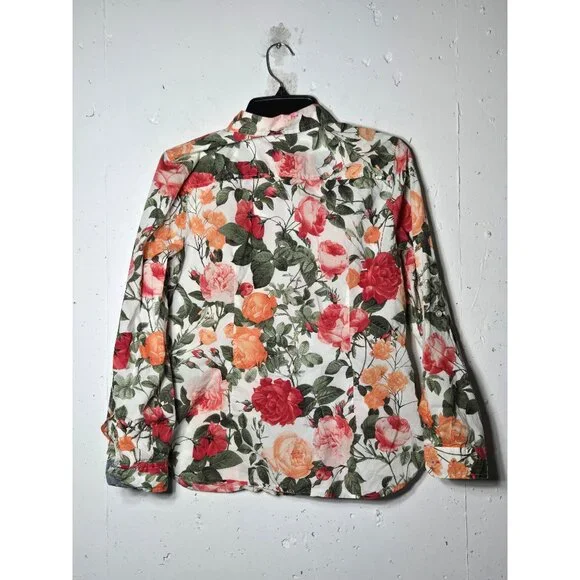 Talbots Womens Floral Button Roll Tab Long Sleeve Shirt Size 12P Petite‎ Boho - Picture 2 of 9